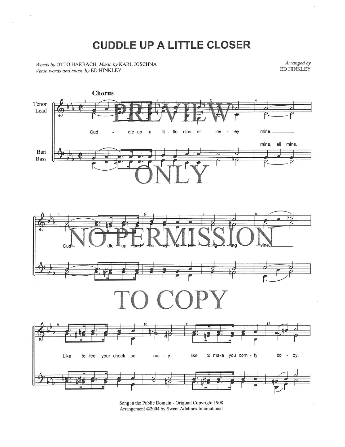 Cuddle Up A Little Closer — sheet music preview, arranged by Ed Hinkley