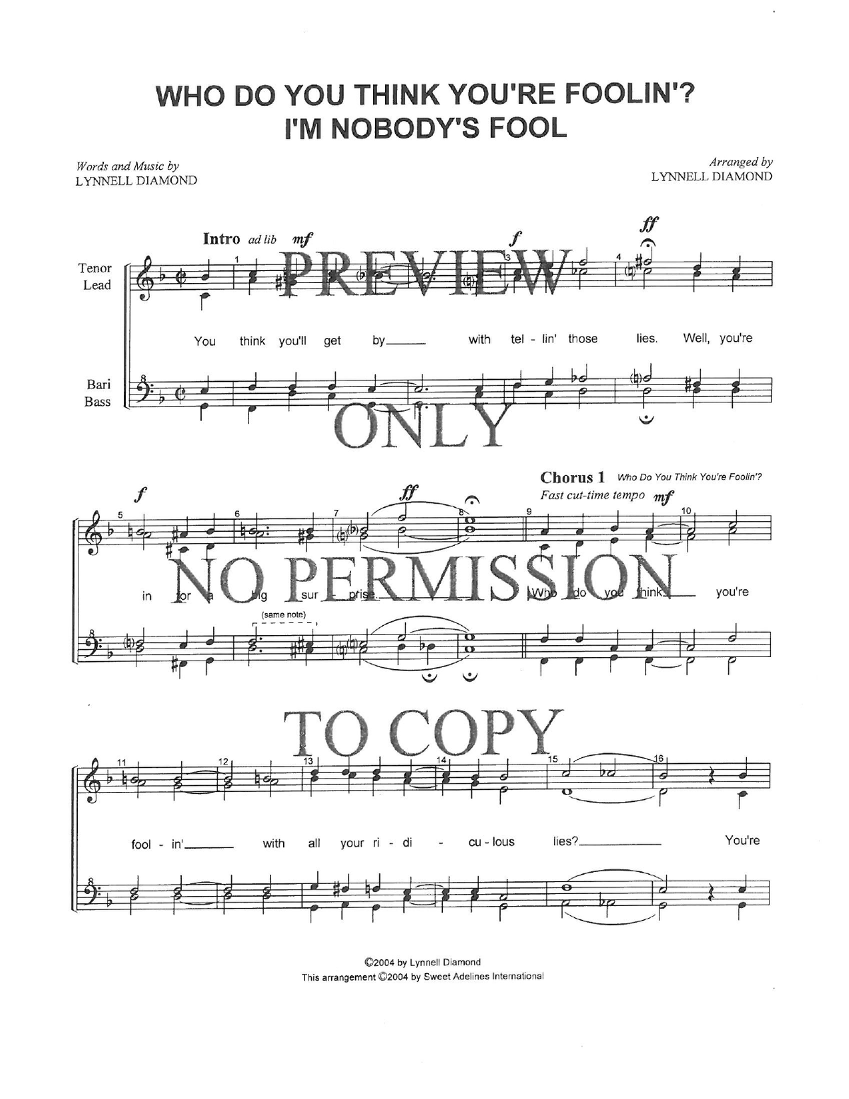 Who Do You Think You're Foolin'? — sheet music preview, arranged by Lynnell Diamond