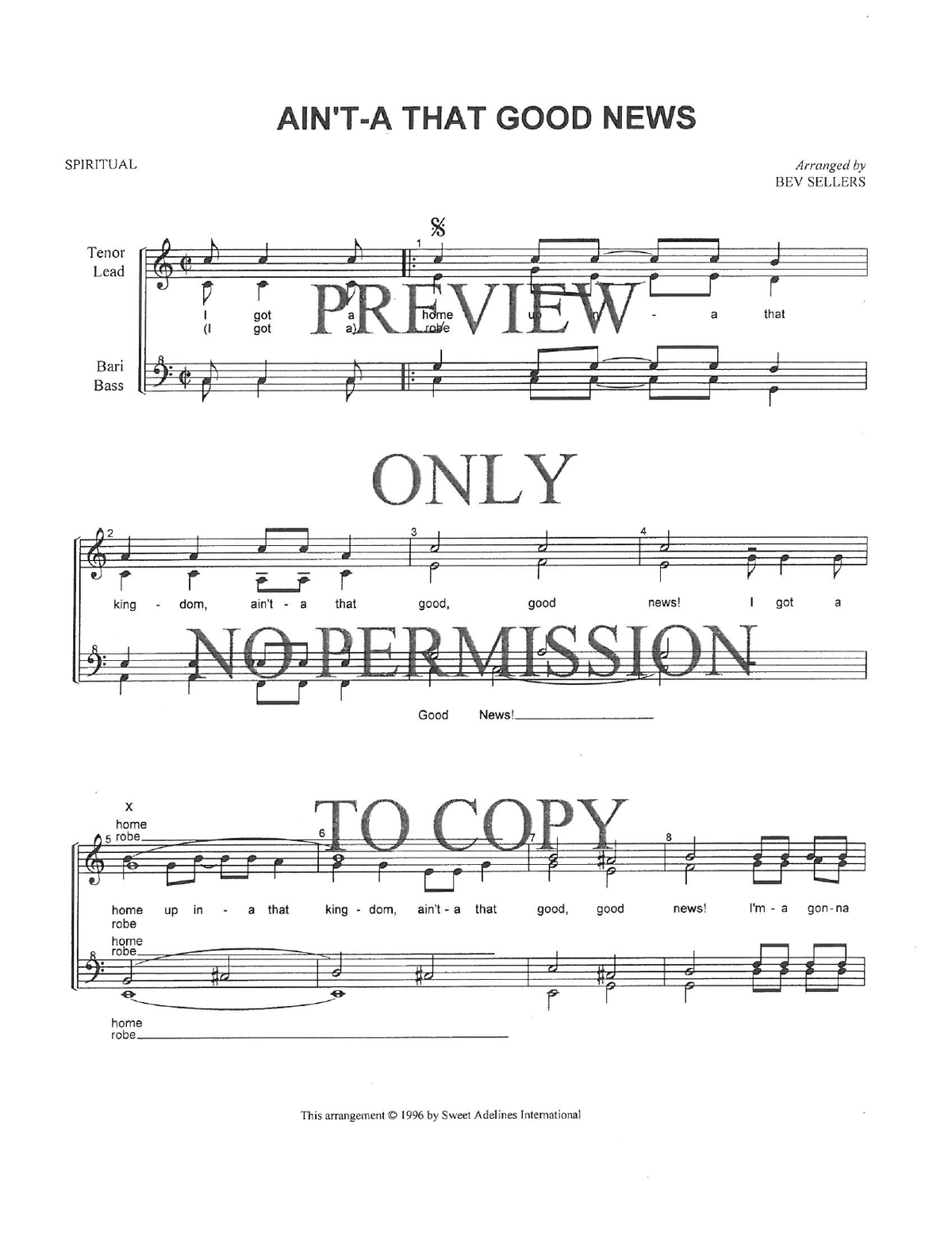 Ain't-A That Good News — sheet music preview, arranged by Bev Sellers