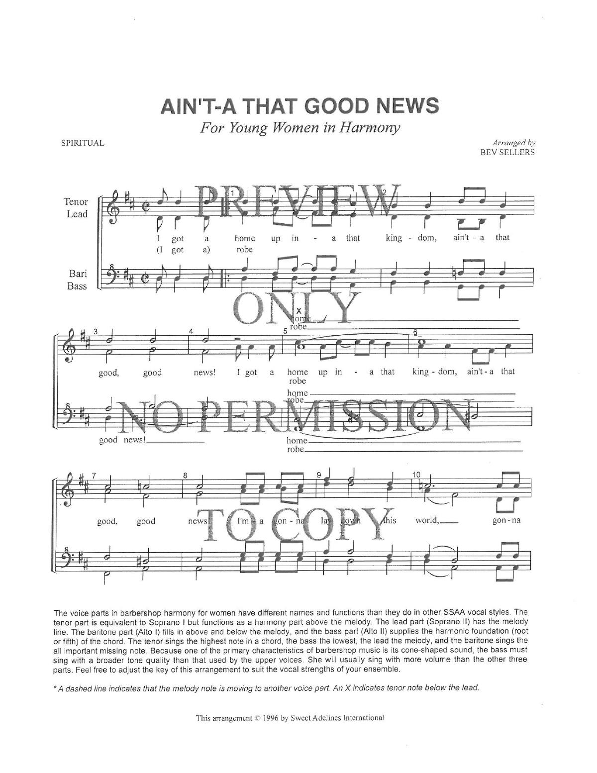 YW - Ain't-A That Good News — sheet music preview, arranged by Bev Sellers