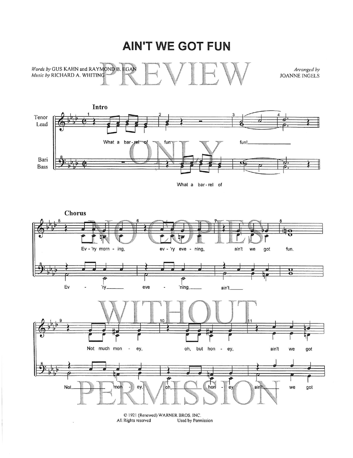 Ain't We Got Fun — sheet music preview, arranged by JoAnne Ingles