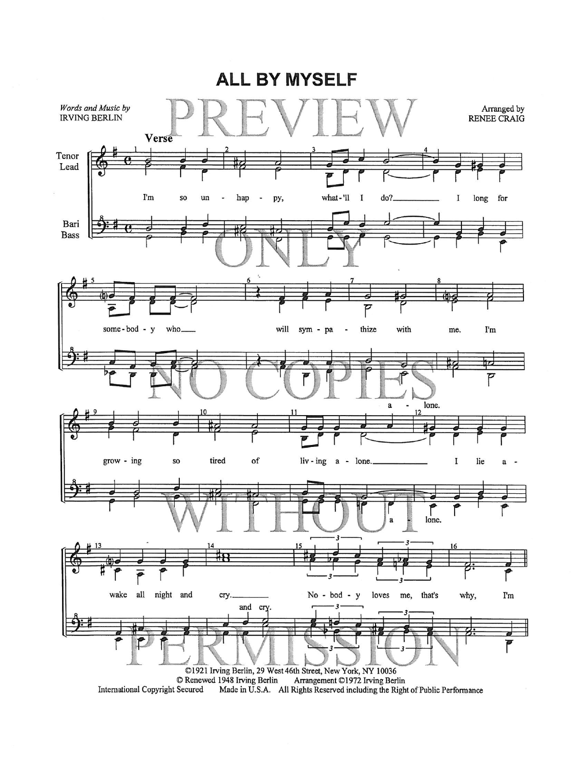 All By Myself — sheet music preview, arranged by Renee Craig