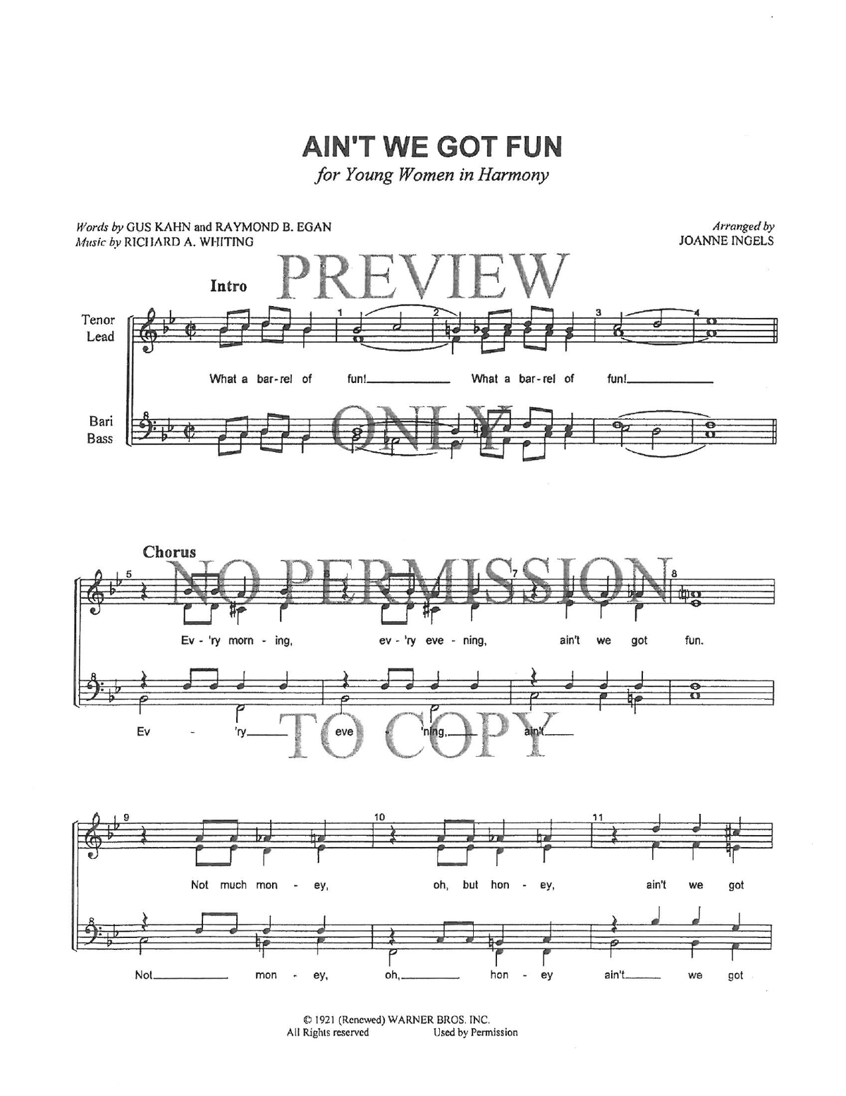 YW - Ain't We Got Fun — sheet music preview, arranged by JoAnne Ingles