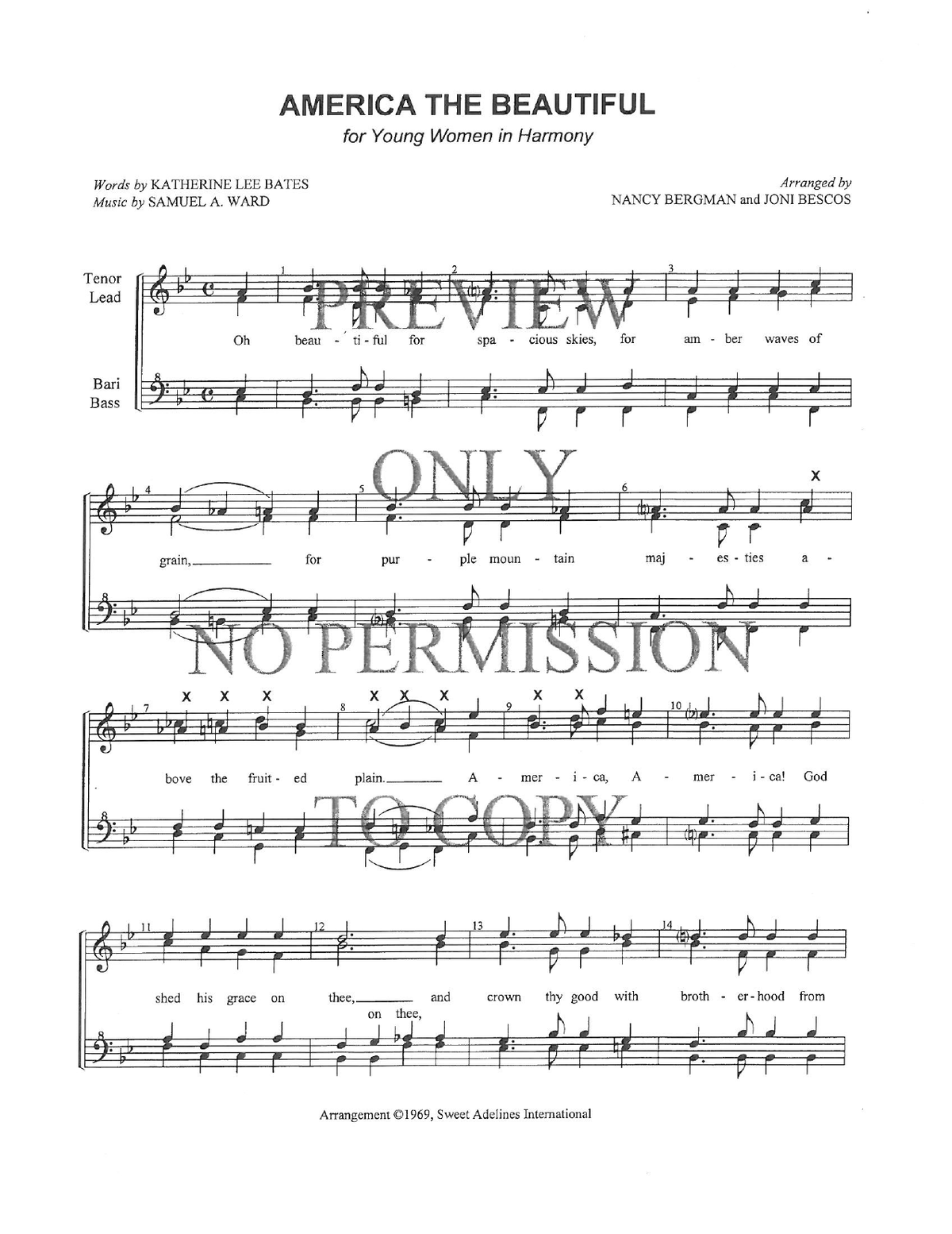 YW - America, The Beautiful — sheet music preview, arranged by Nancy Bergman