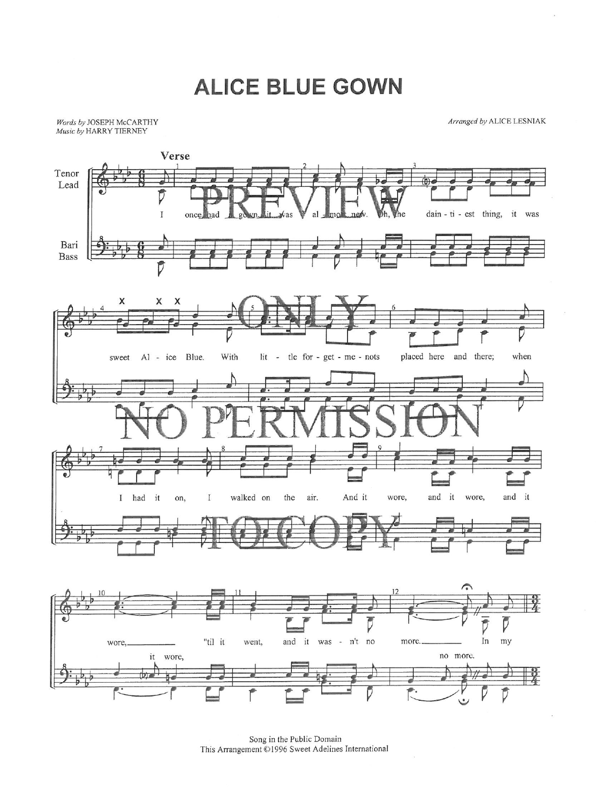 Alice Blue Gown — sheet music preview, arranged by Alice Lesniak