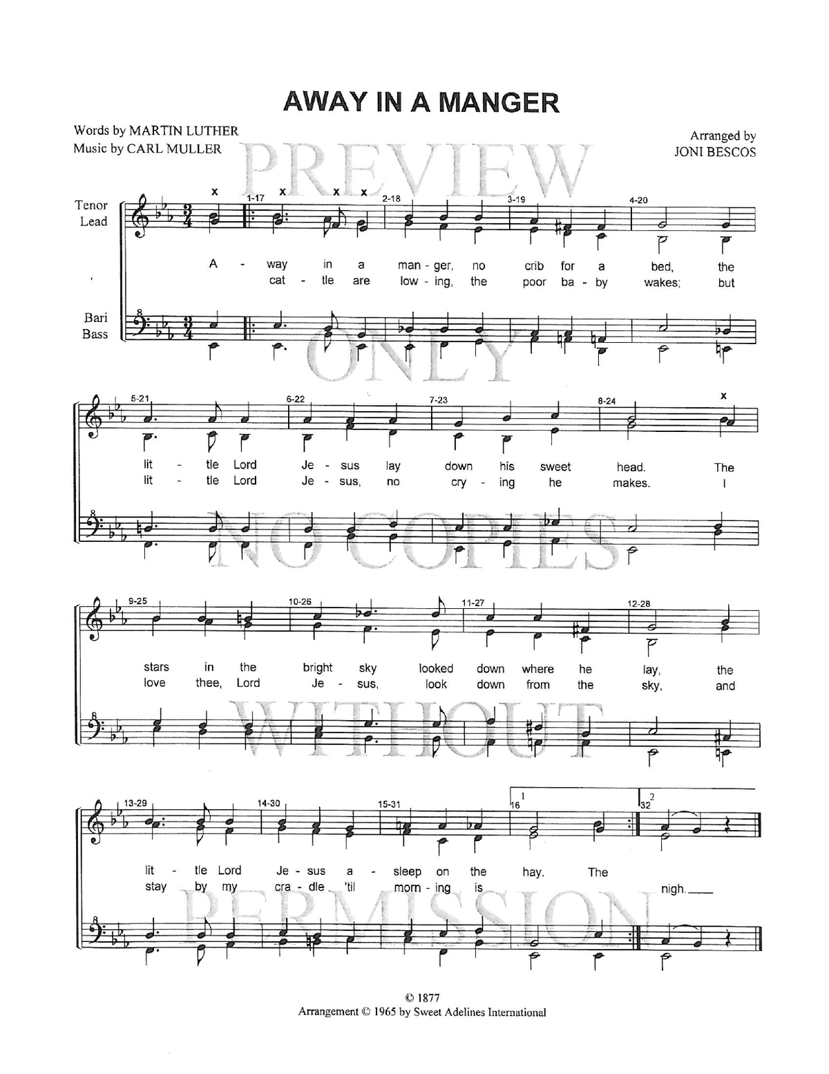 Away In A Manger — sheet music preview, arranged by Joni Bescos