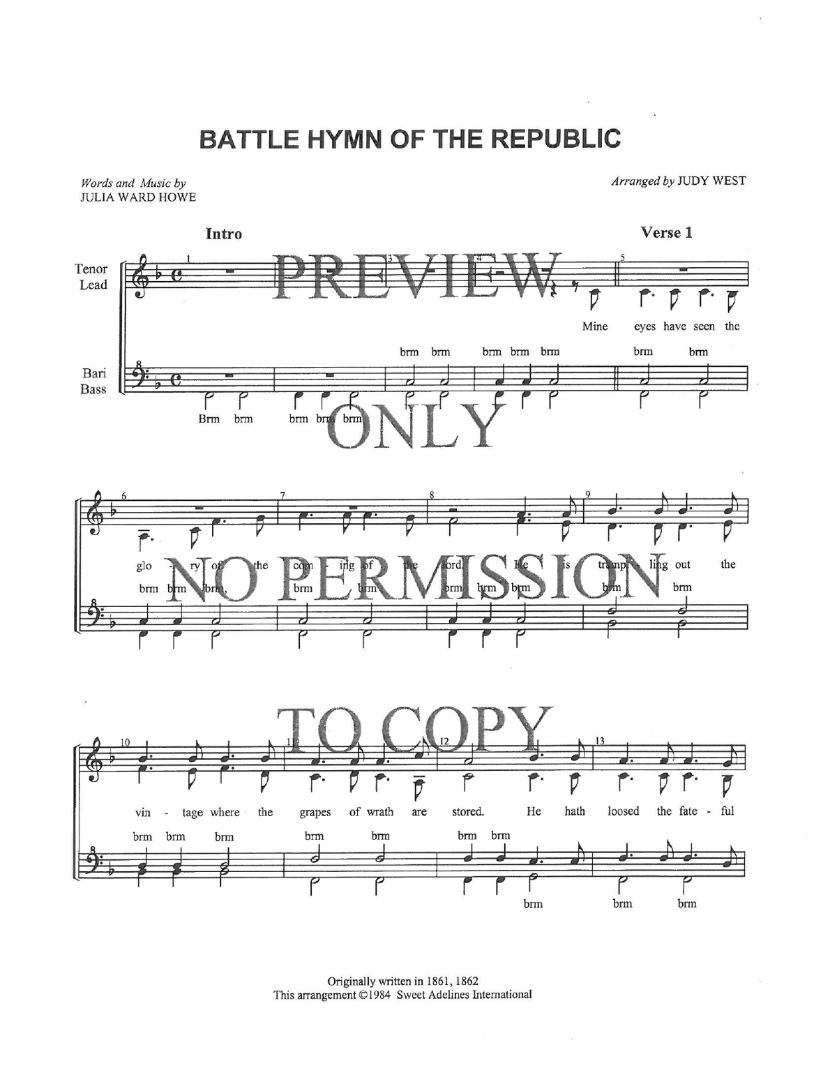 Battle Hymn Of The Republic — sheet music preview, arranged by Judy West