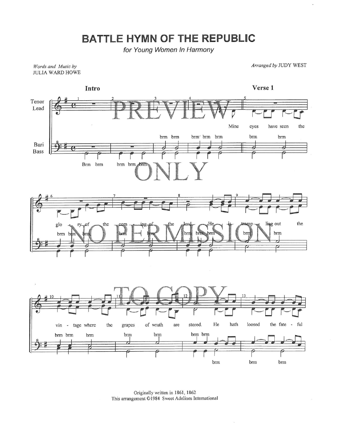 YW - Battle Hymn Of The Republic — sheet music preview, arranged by Judy West