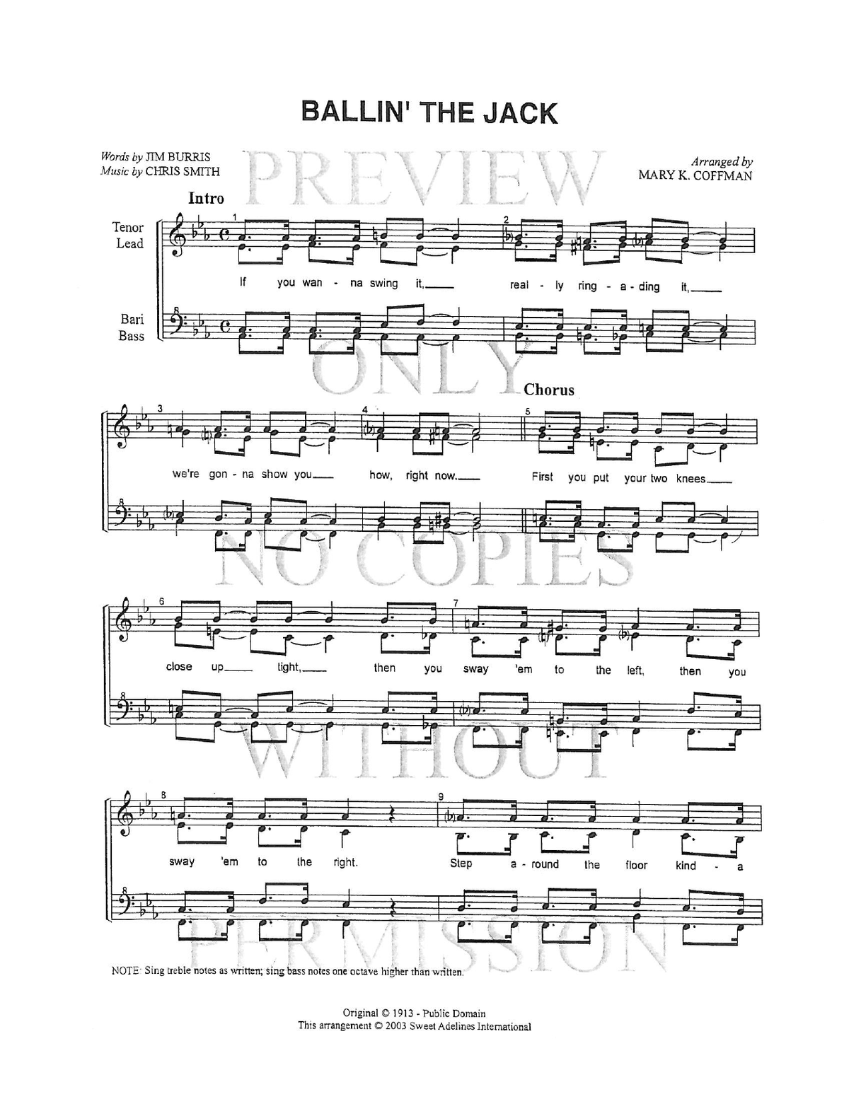 Ballin' The Jack — sheet music preview, arranged by Mary K. Coffman