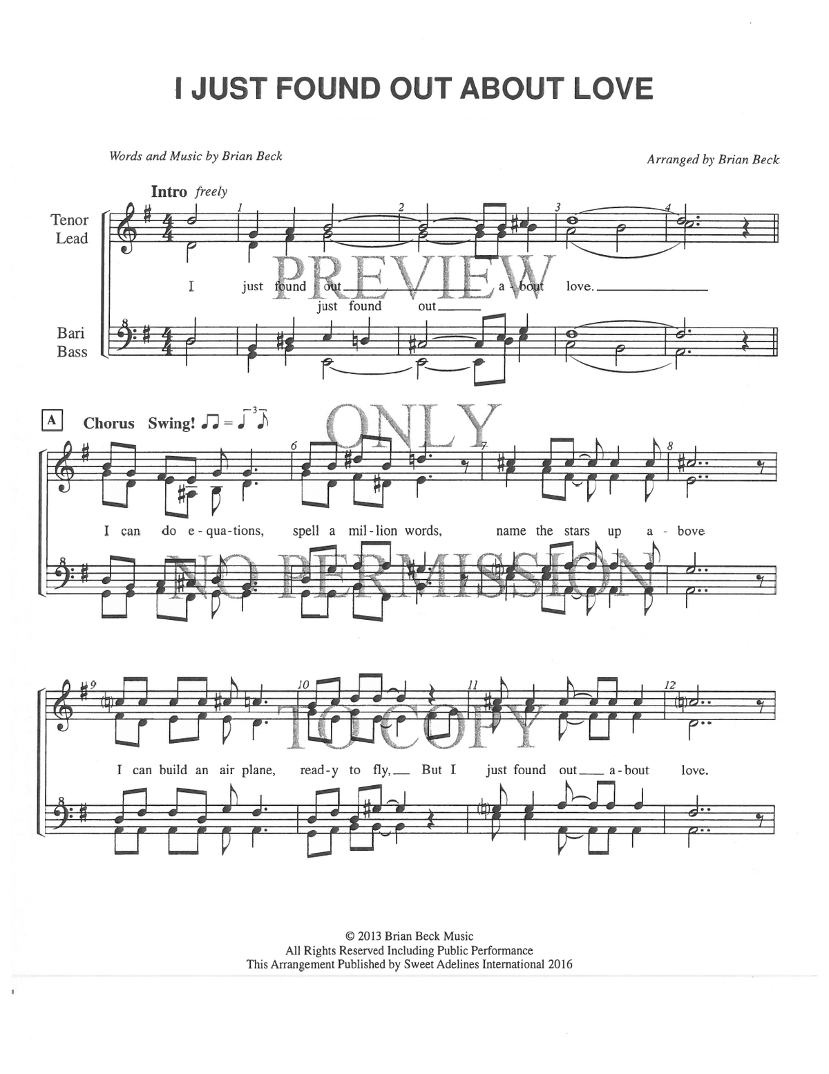 I Just Found Out About Love — sheet music preview, arranged by Brian Beck