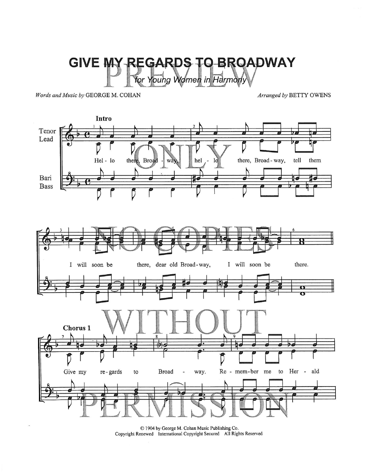 YW - Give My Regards To Broadway — sheet music preview, arranged by Betty Owens