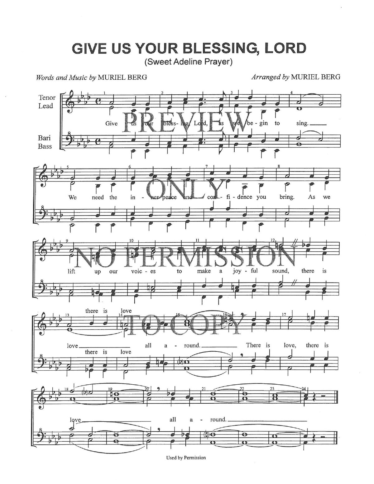 Give Us Your Blessing, Lord — sheet music preview, arranged by Muriel Berg