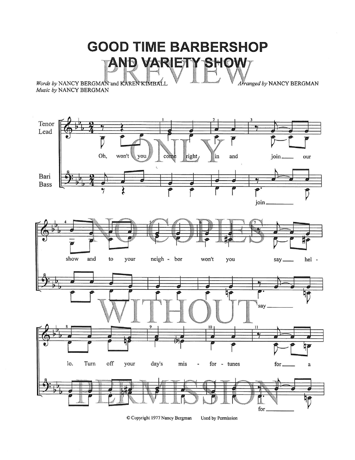 Goodtime Barbershop & Variety Show — sheet music preview, arranged by Nancy Bergman