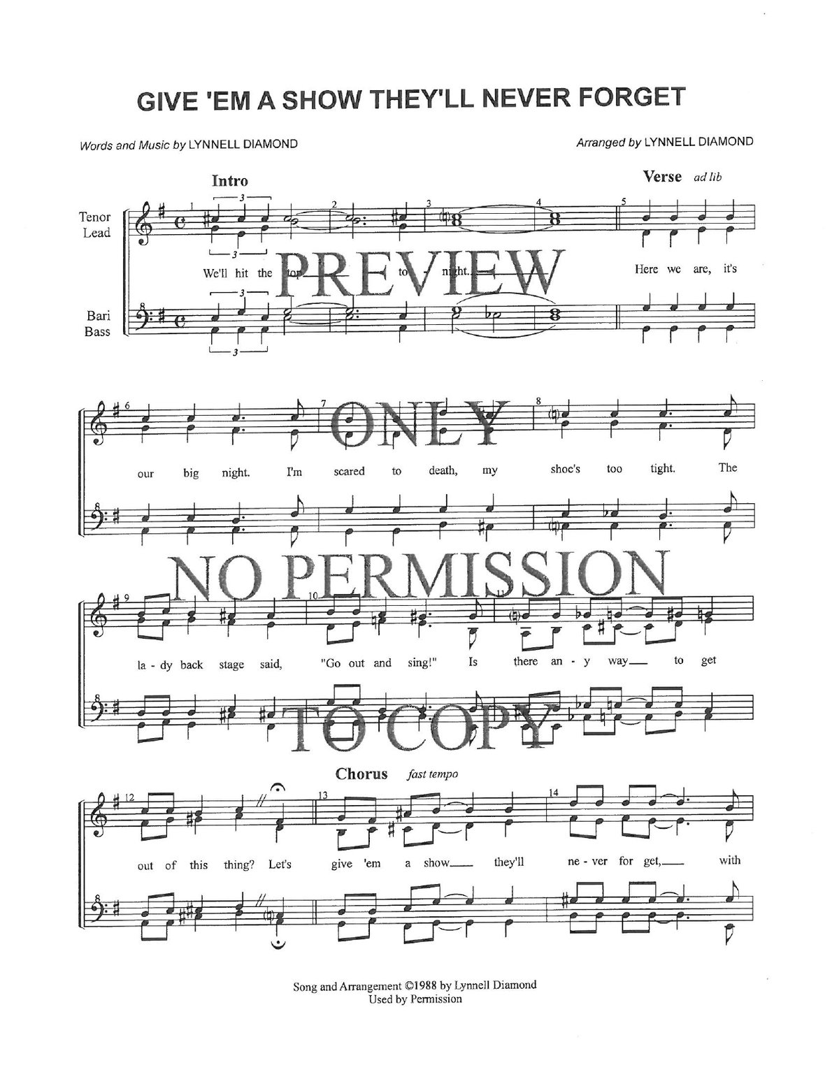 Give 'Em A Show They'Ll Never Forget — sheet music preview, arranged by Lynnell Diamond