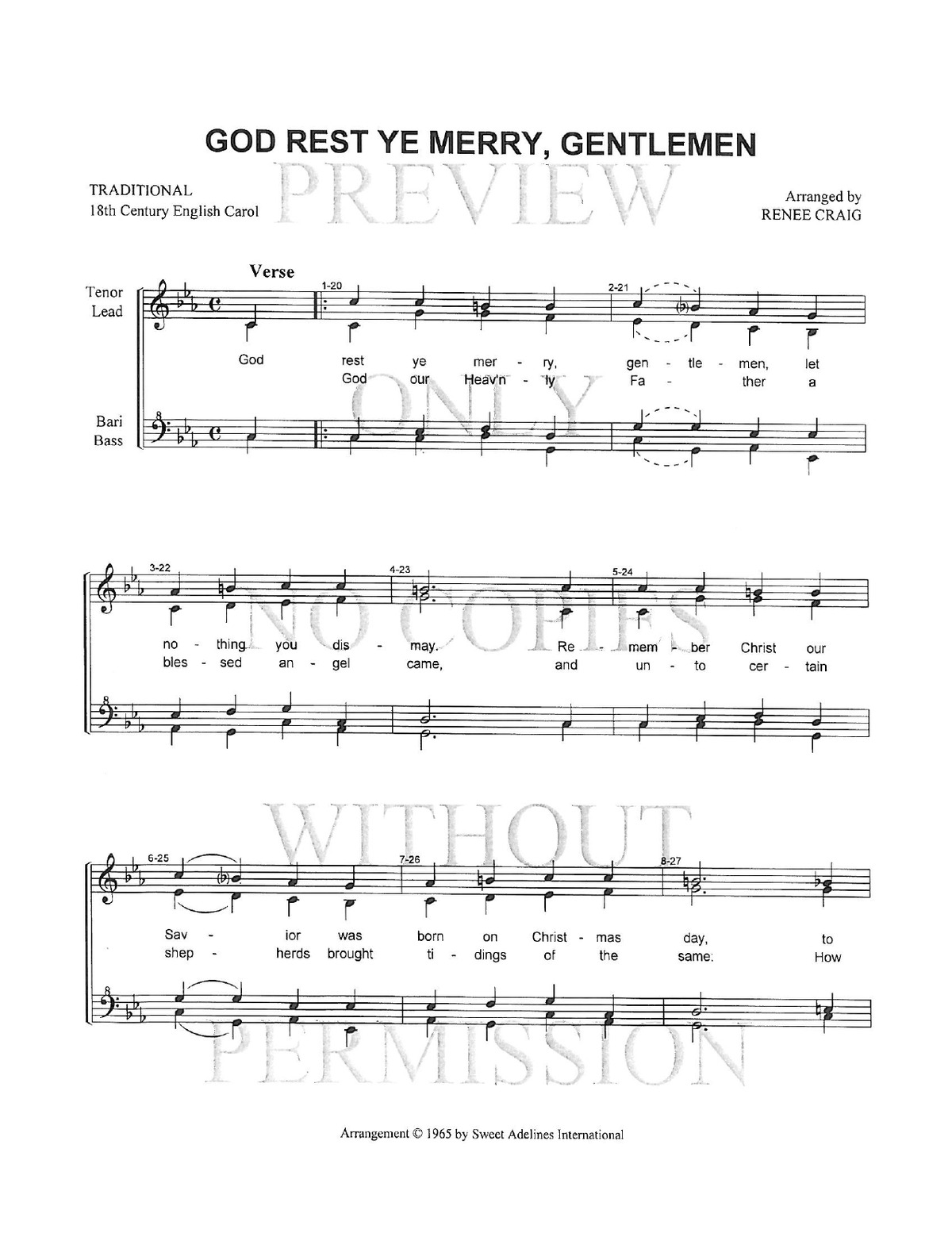 God Rest Ye Merry Gentlemen — sheet music preview, arranged by Renee Craig