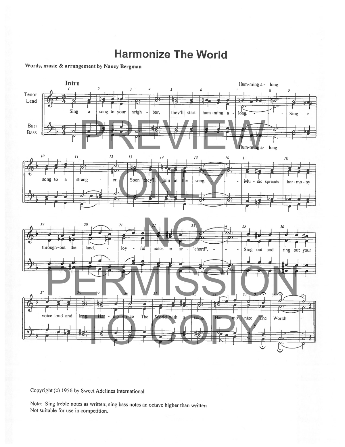 Harmonize The World — sheet music preview, arranged by Nancy Bergman