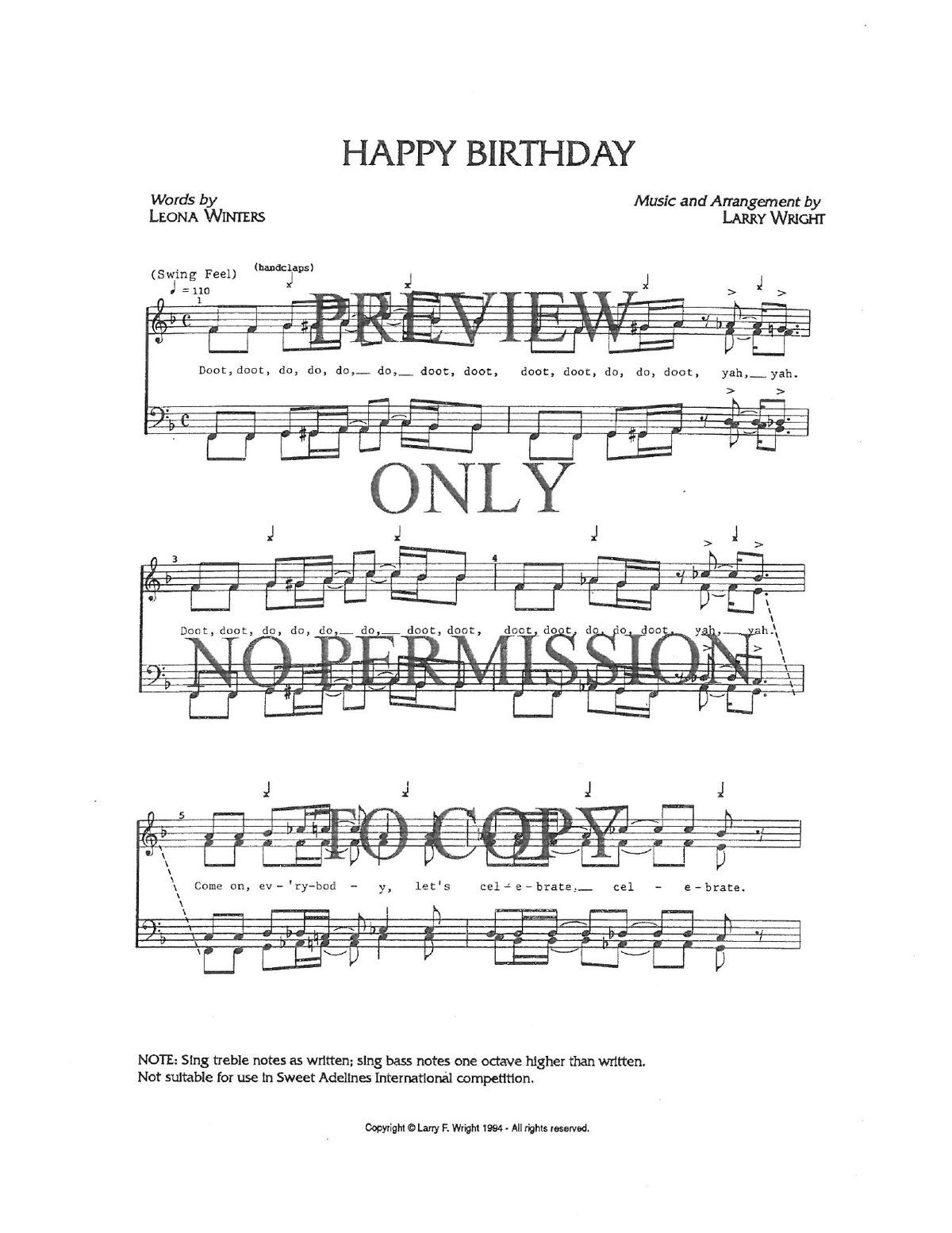 Happy Birthday — sheet music preview, arranged by Larry Wright