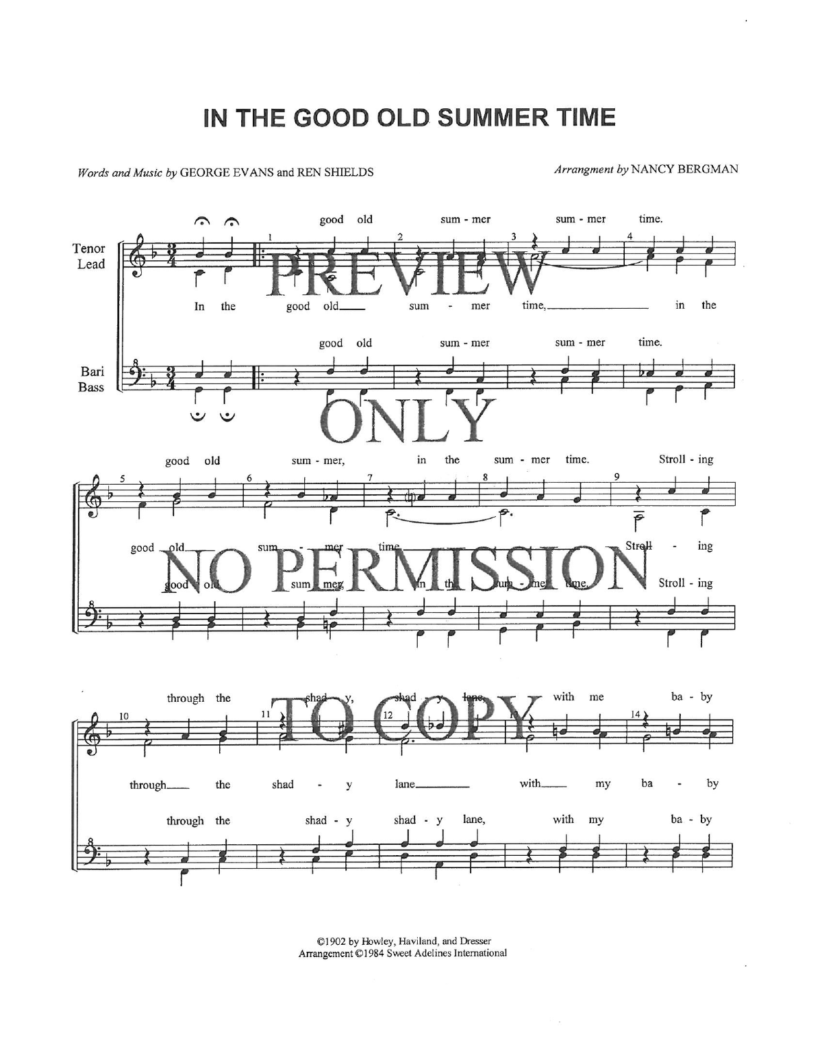 In The Good Old Summertime — sheet music preview, arranged by Nancy Bergman
