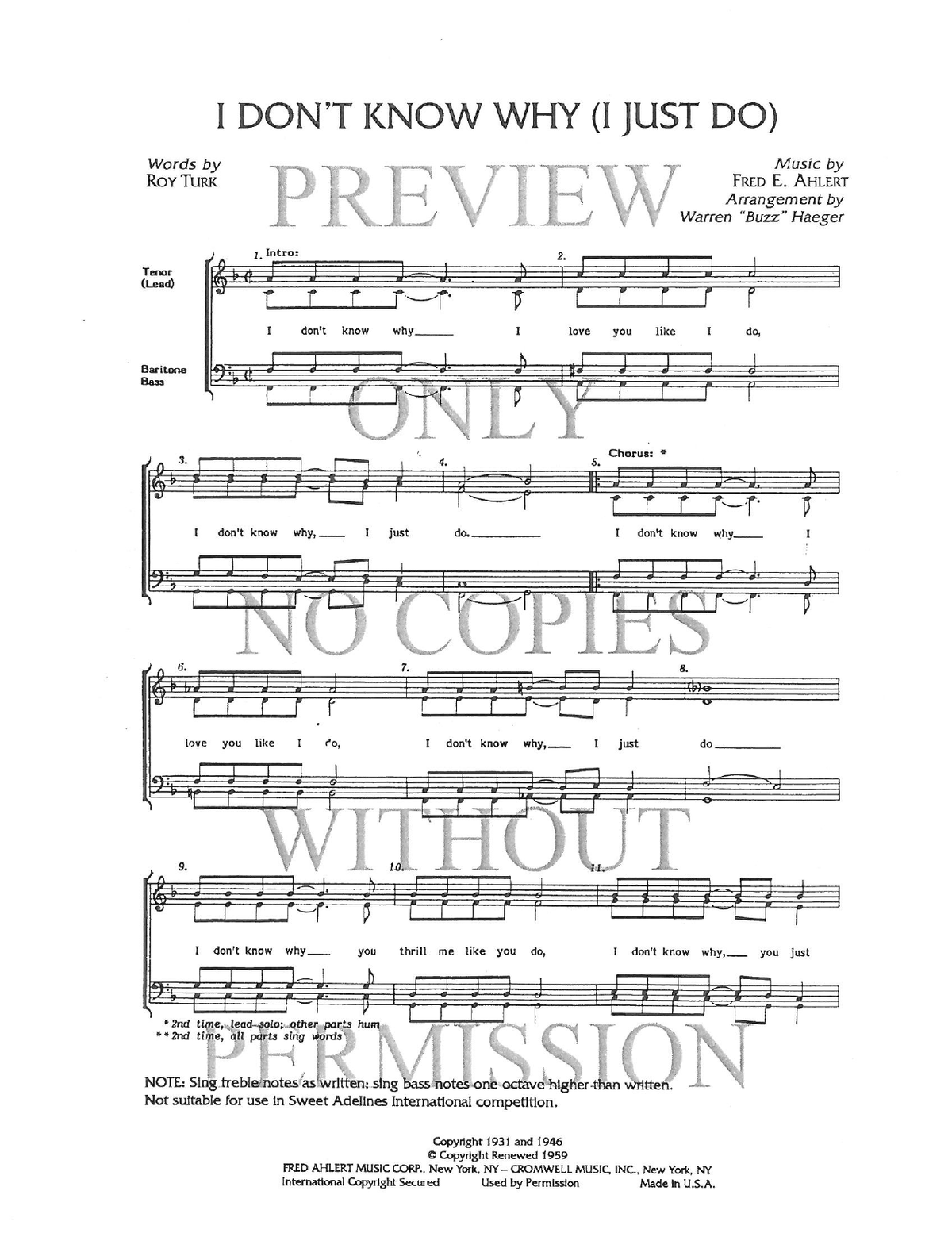 I Don't Know Why (I Just Do) — sheet music preview, arranged by Buzz Haeger