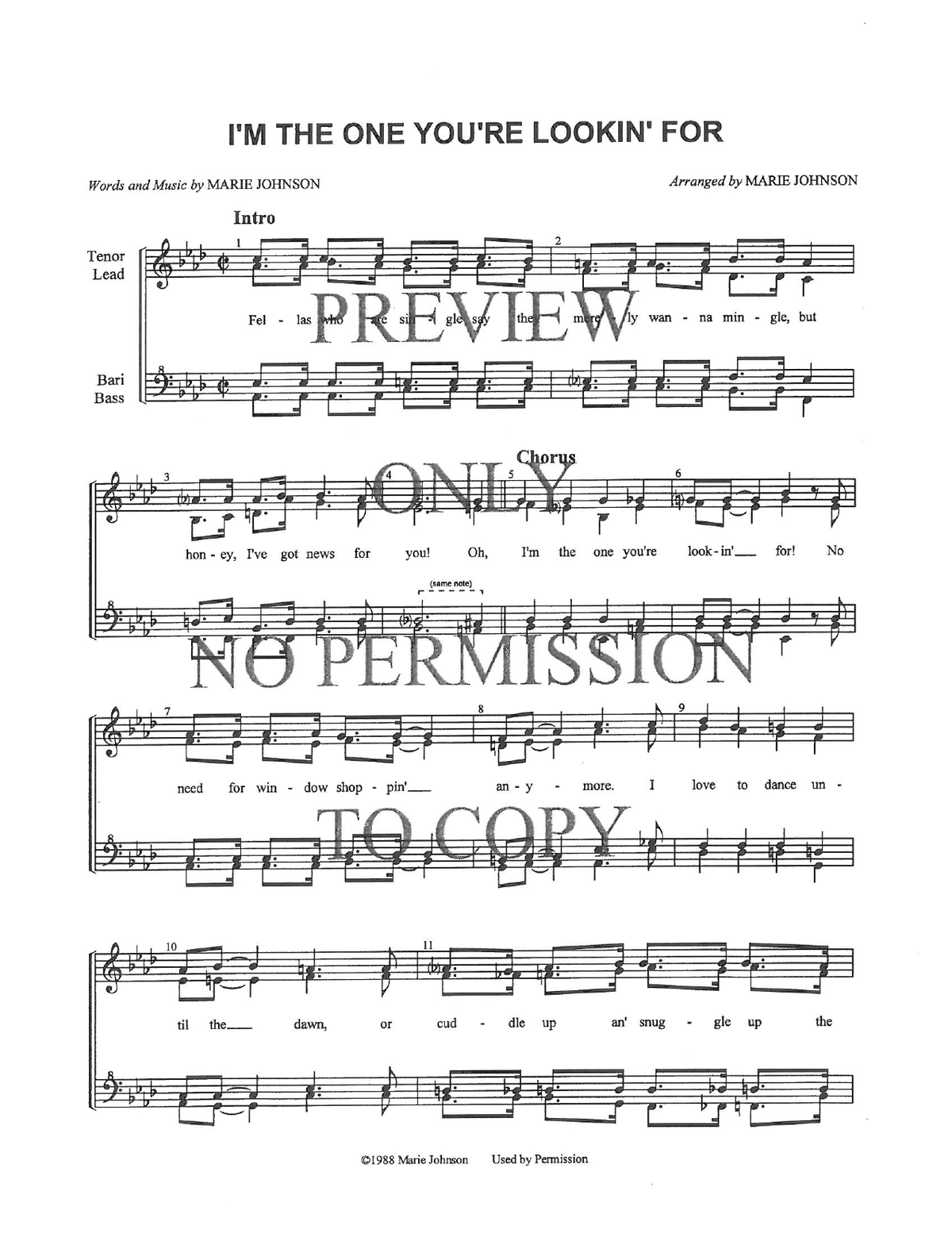 I'm The One You're Lookin' For — sheet music preview, arranged by Marie Johnson