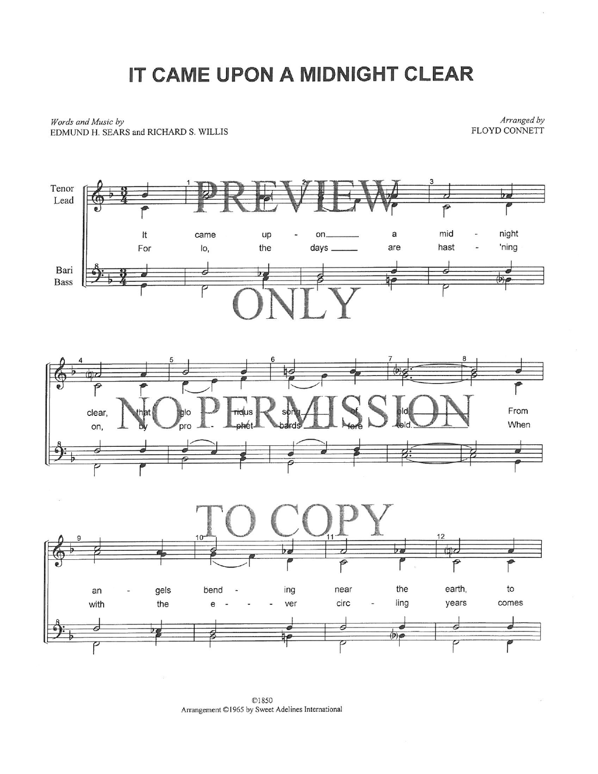 It Came Upon A Midnight Clear — sheet music preview, arranged by Floyd Connett