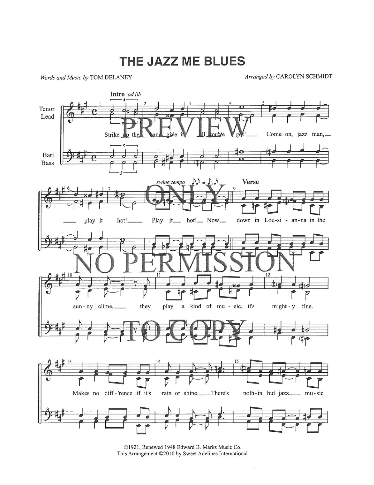 The Jazz Me Blues — sheet music preview, arranged by Carolyn Schmidt