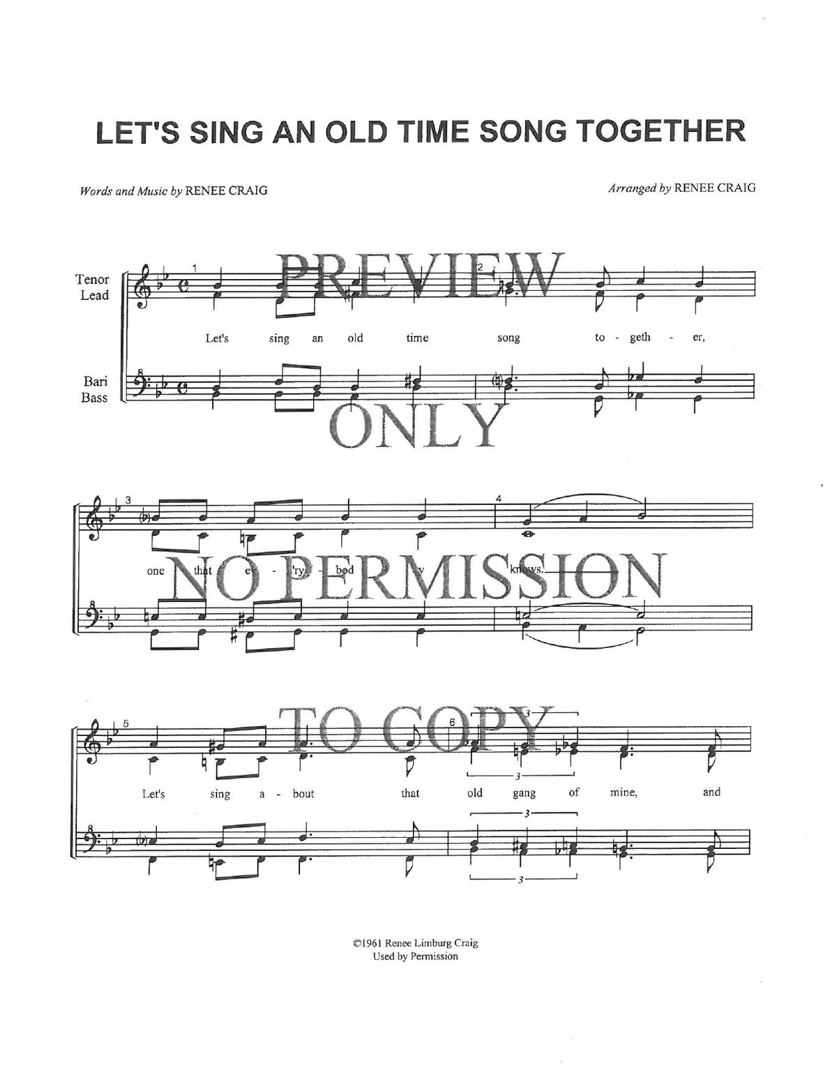 Let's Sing An Old Time Song — sheet music preview, arranged by Renee Craig