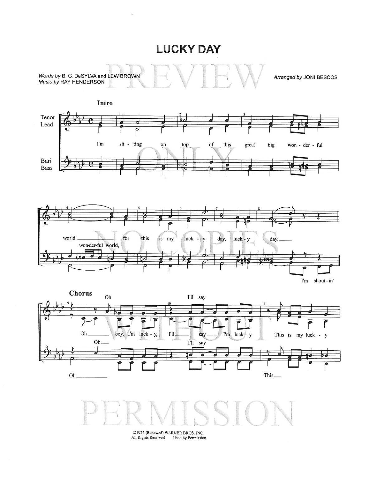 Lucky Day — sheet music preview, arranged by Joni Bescos