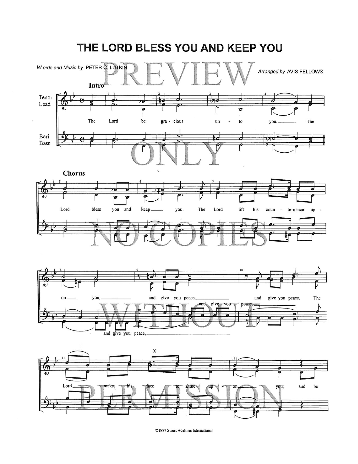 The Lord Bless You And Keep You — sheet music preview, arranged by Avis Fellows