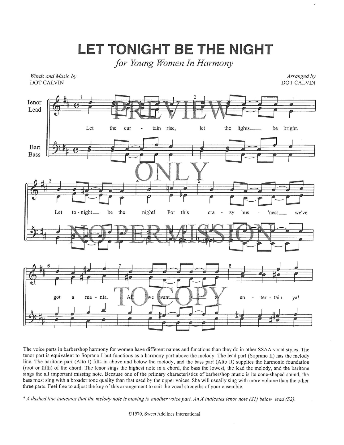 YW - Let Tonight Be The Night — sheet music preview, arranged by Dot Calvin