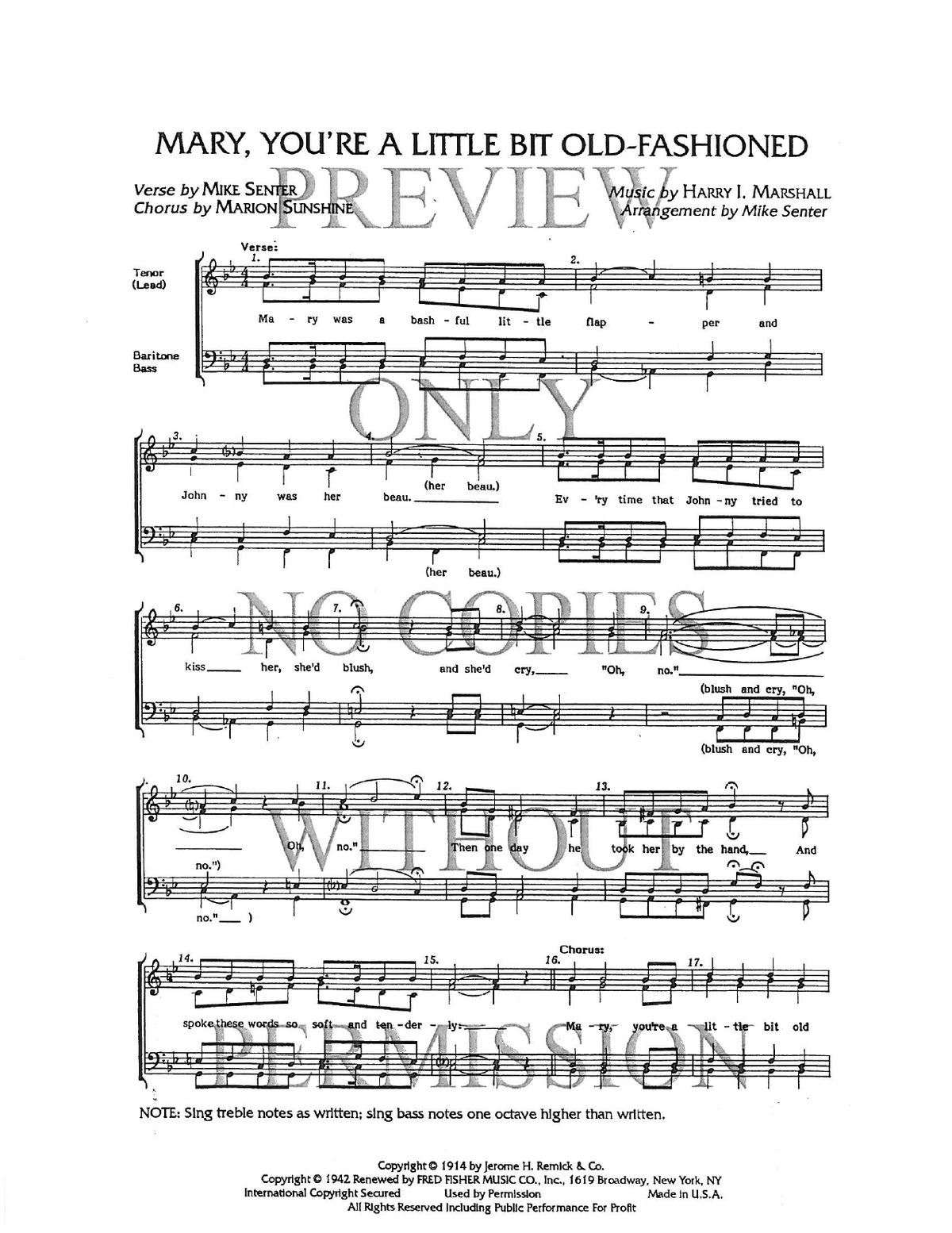 Mary, You're A Little Bit Old-Fashioned — sheet music preview, arranged by Mike Senter