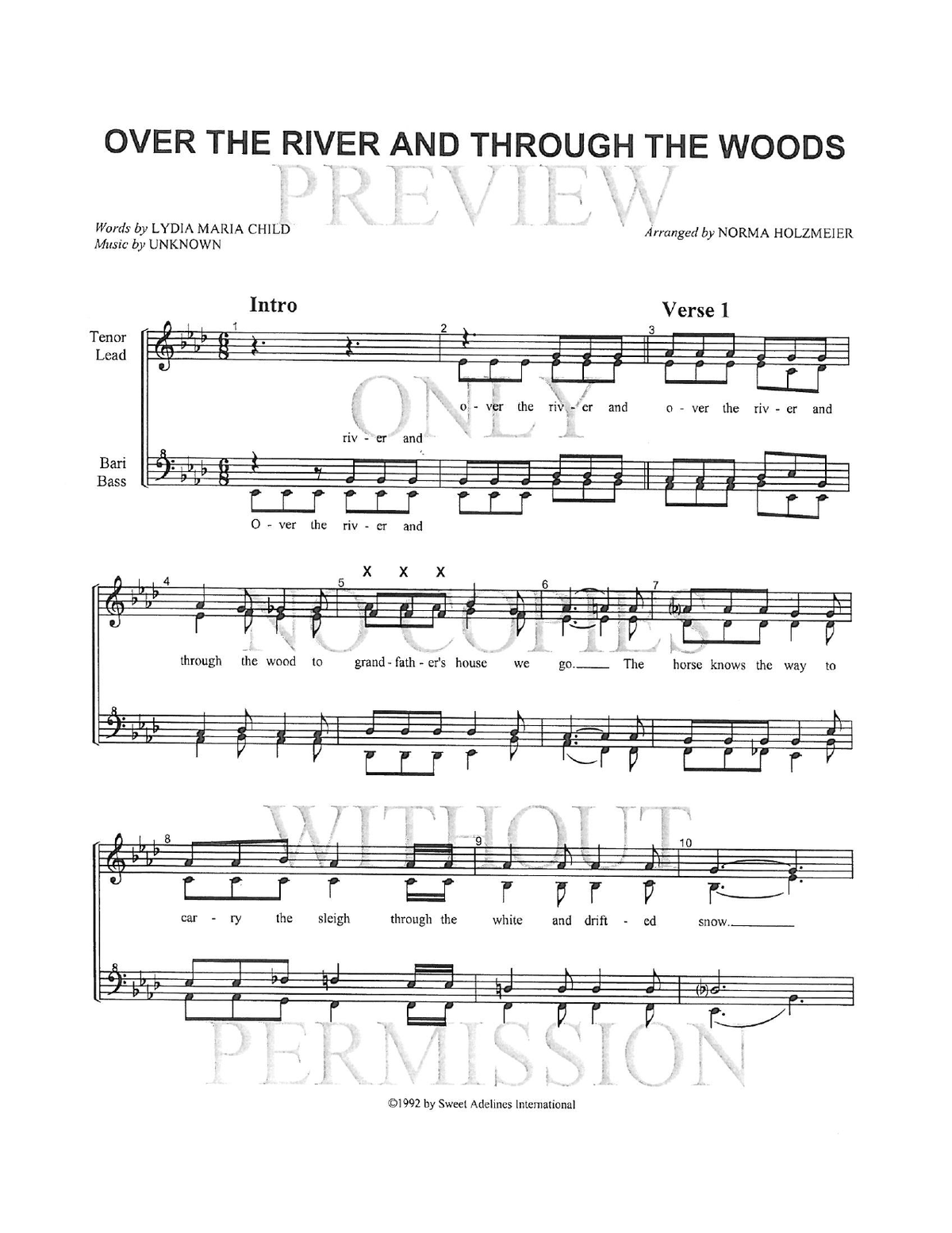 Over The River And Through The Woods — sheet music preview, arranged by Norma Holzmeier