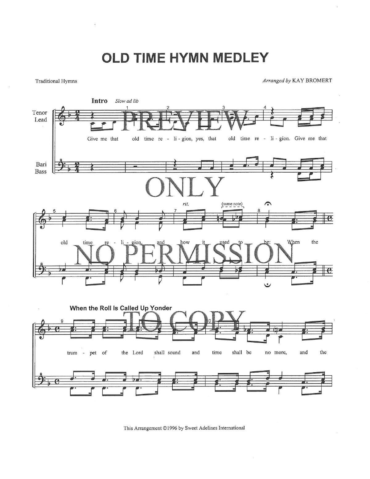 Old Time Hymn Medley — sheet music preview, arranged by Kay Bromert