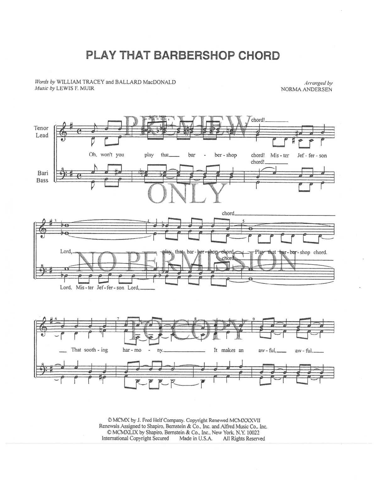Play That Barbershop Chord — sheet music preview, arranged by Norma Andersen