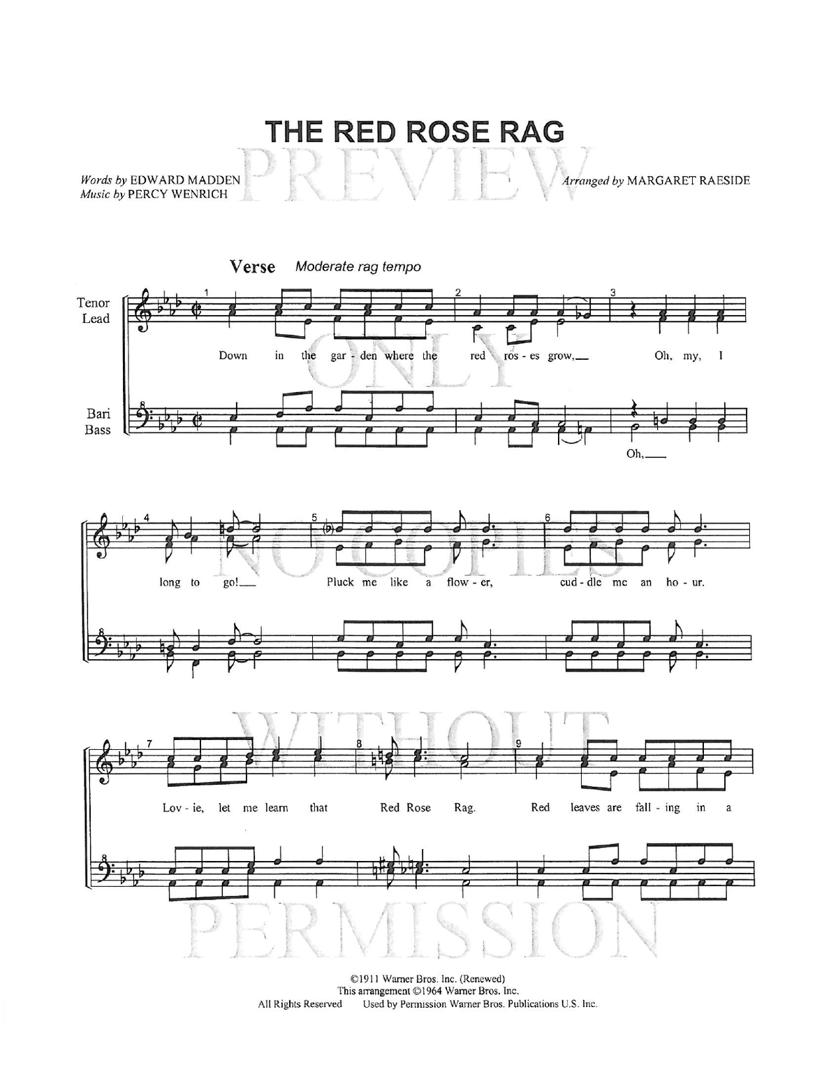 The Red Rose Rag — sheet music preview, arranged by Margaret Raeside