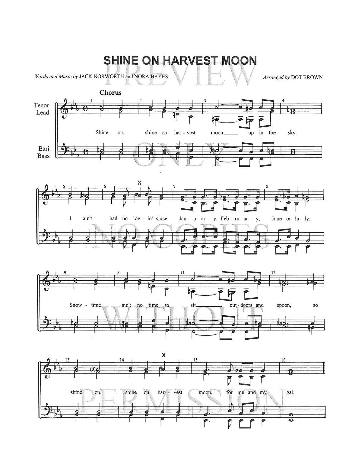 Shine On Harvest Moon — sheet music preview, arranged by Dot Calvin