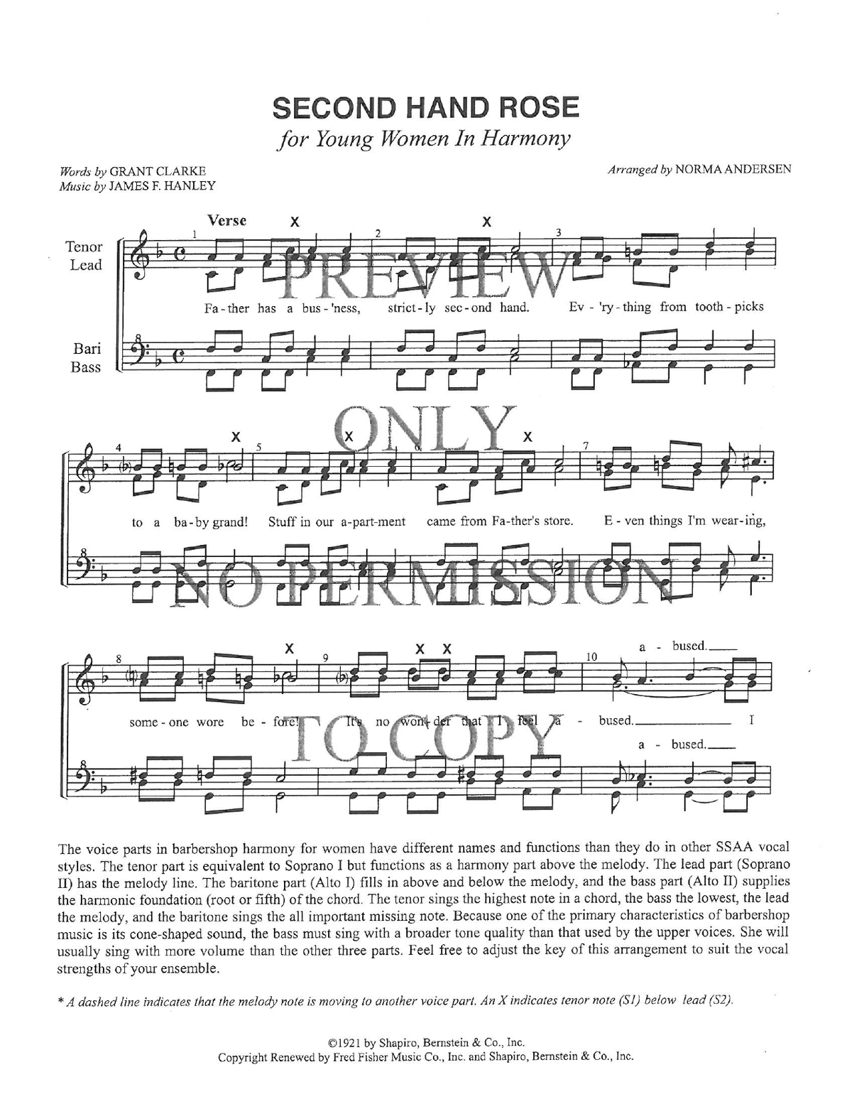 YW - Second Hand Rose — sheet music preview, arranged by Norma Andersen