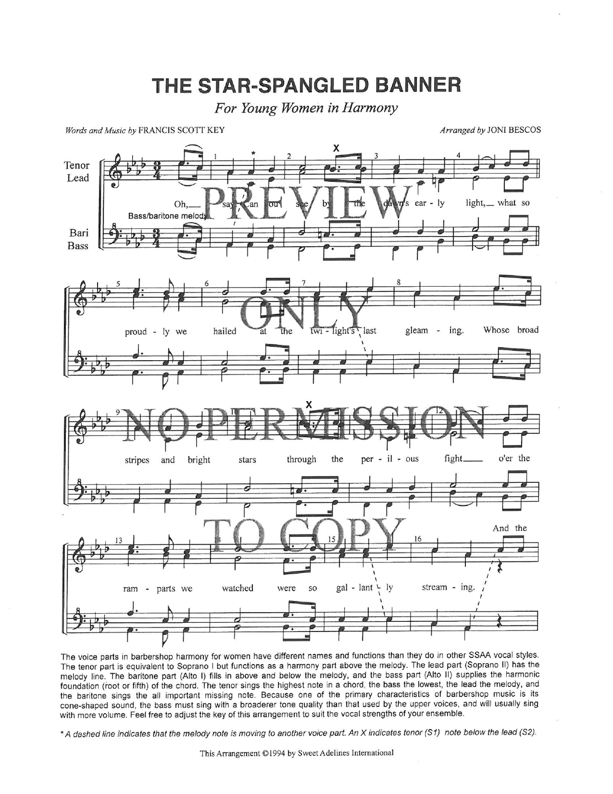 YW - The Star Spangled Banner — sheet music preview, arranged by Joni Bescos