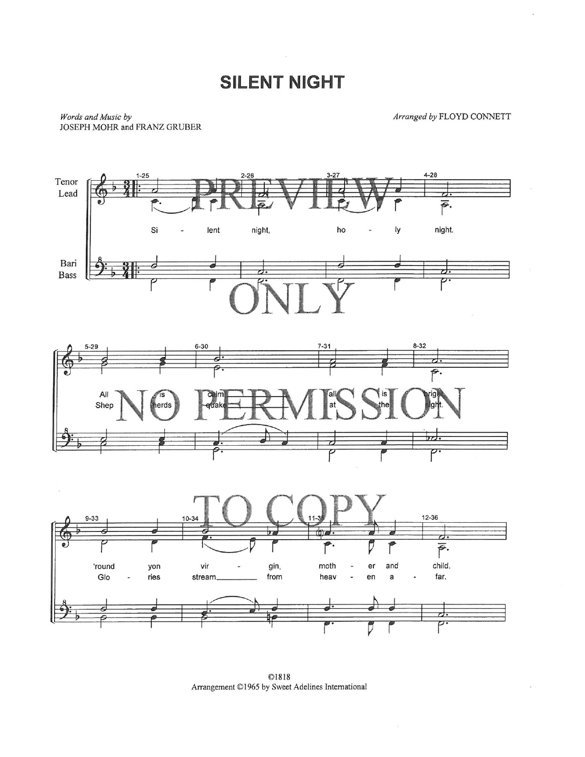 Silent Night — sheet music preview, arranged by Floyd Connett