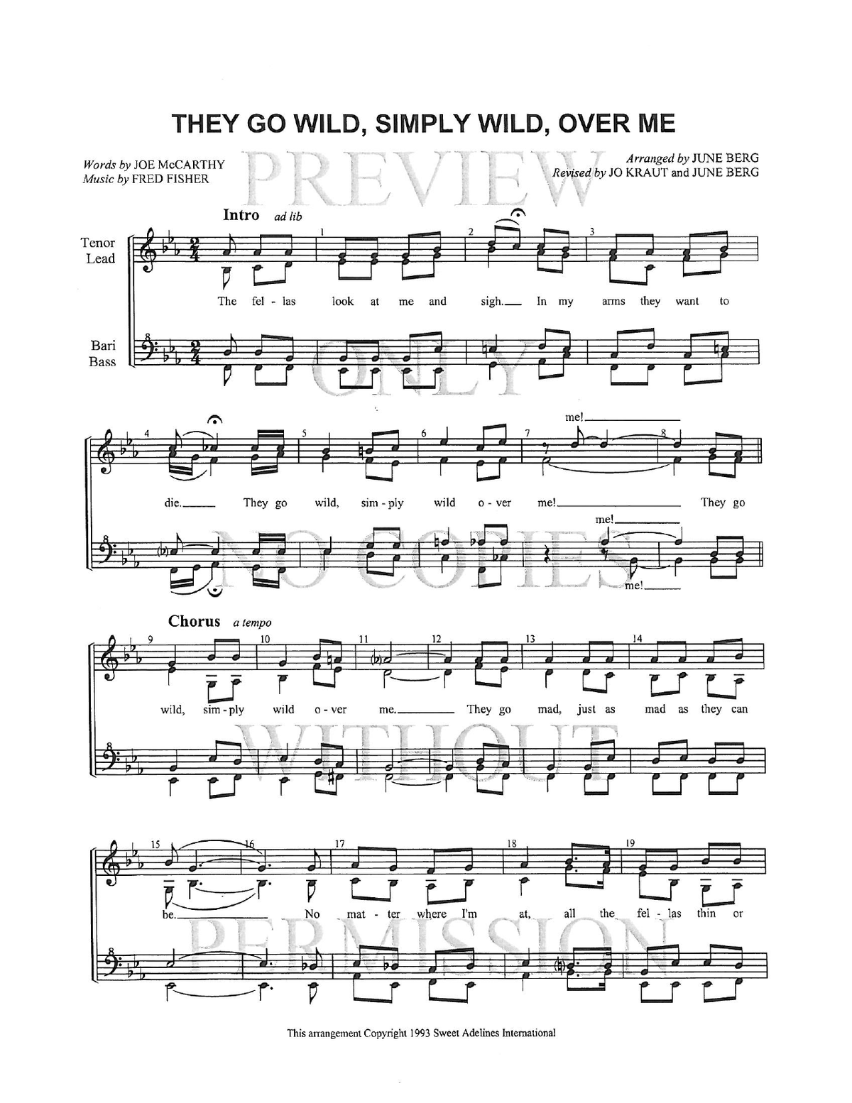 They Go Wild, Simply Wild, Over Me — sheet music preview, arranged by June Berg