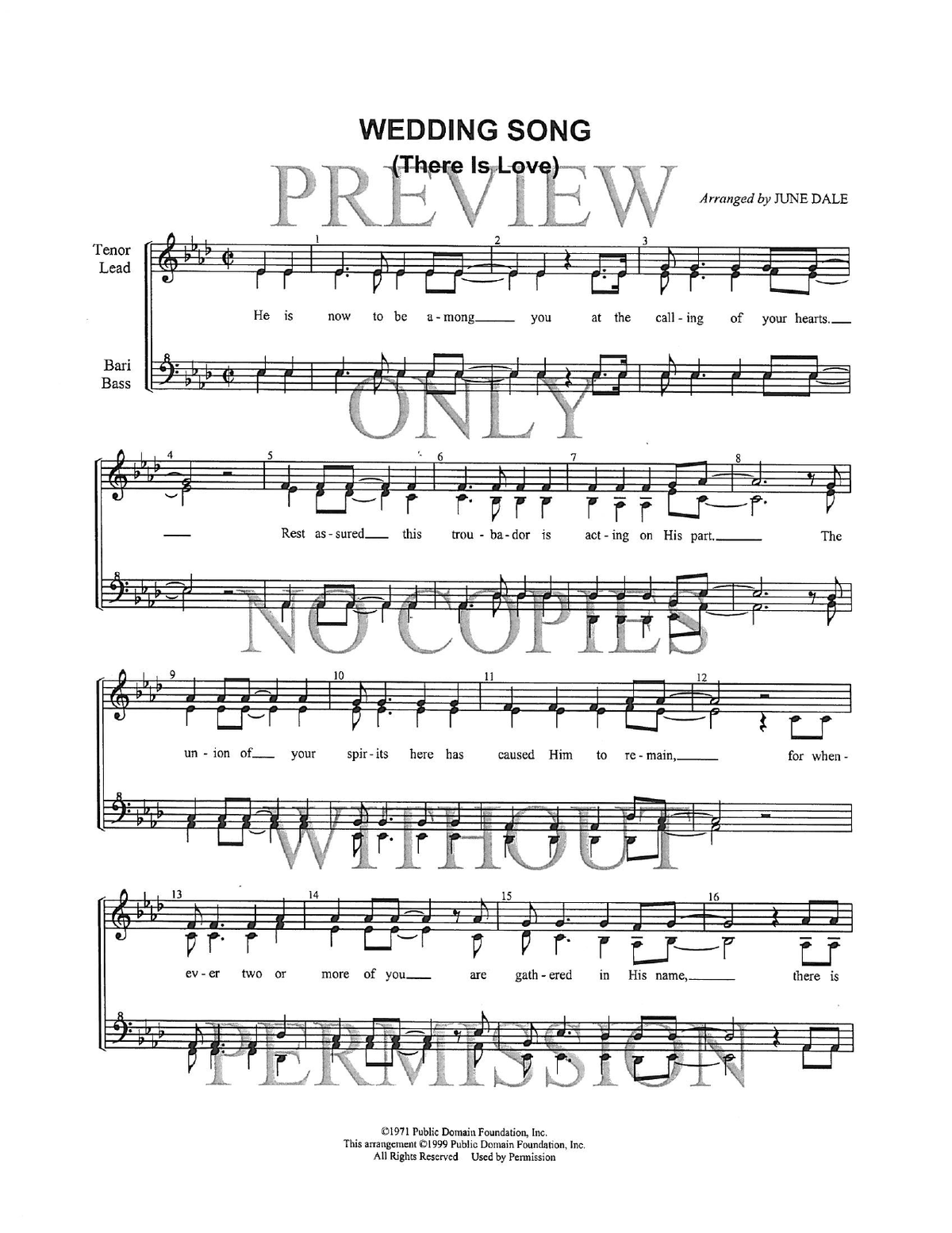 Wedding Song (There Is Love) — sheet music preview, arranged by June Dale