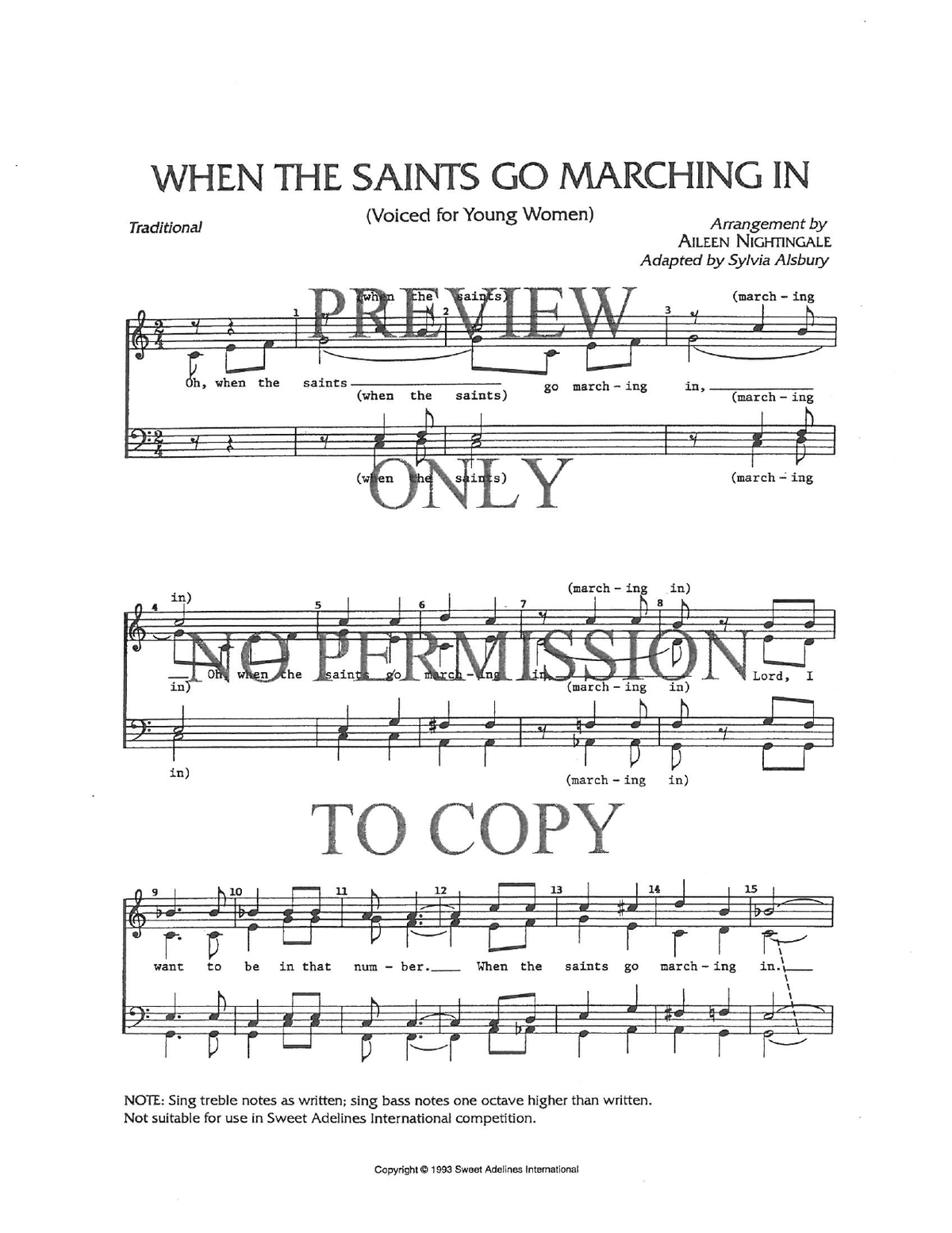 YW - When The Saints Go Marching In — sheet music preview, arranged by Aileen Nightingale