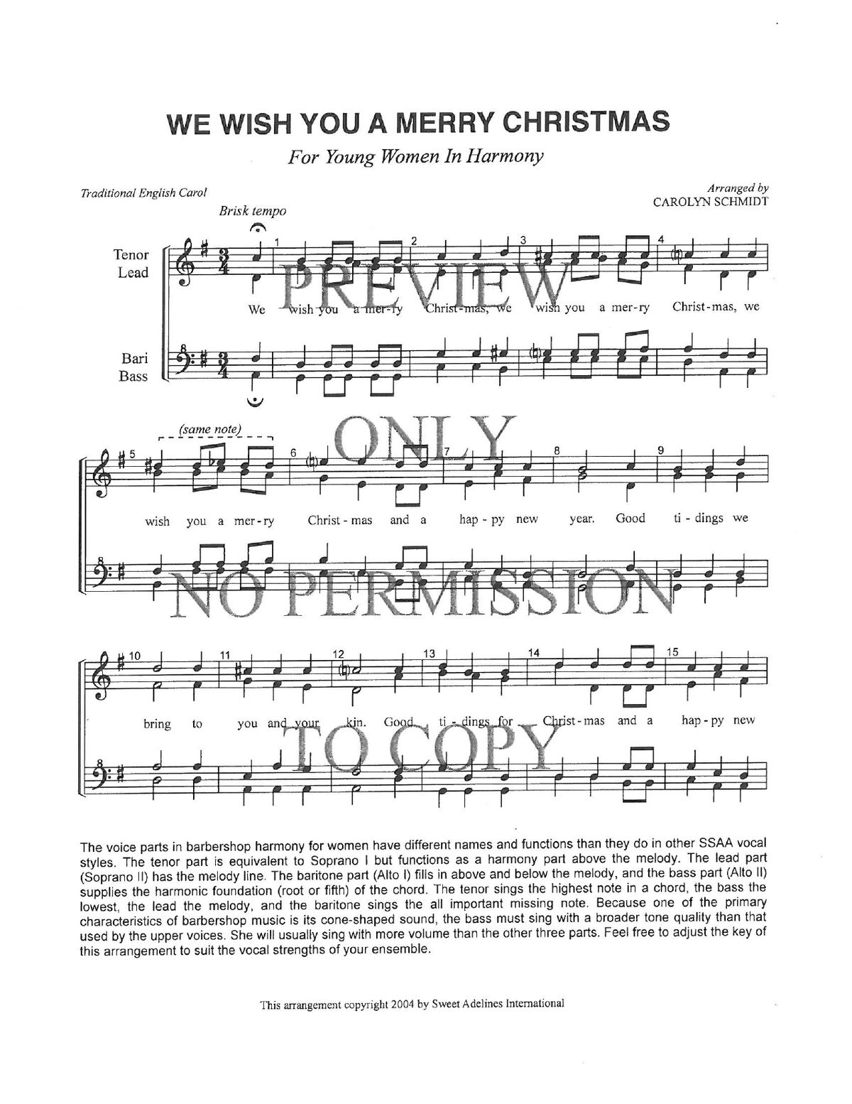 YW - We Wish You A Merry Christmas — sheet music preview, arranged by Carolyn Schmidt